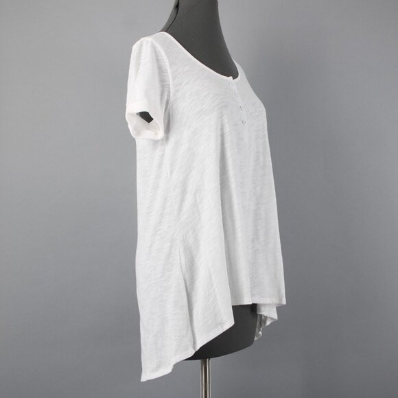 9-h15 STCL $58 Sz S Ivory White Round Neck 1/4 Button Hi Low 100% Cotton Top - Picture 5 of 14